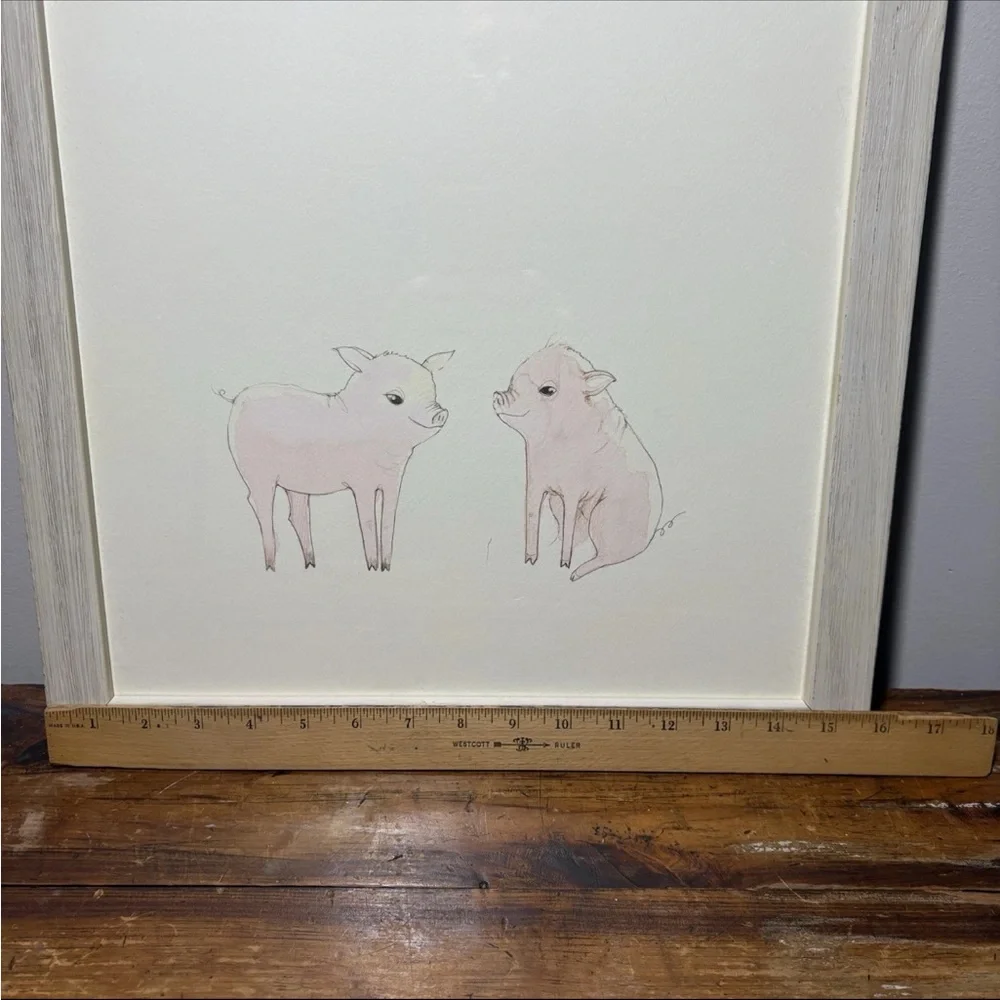 Restoration Hardware Baby Child Watercolor Animal print Pigs barnyard Nursery - Picture 3 of 8